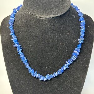Lapis Lazuli Chip Necklace Blue Stone Beaded Choker 16” w Extender